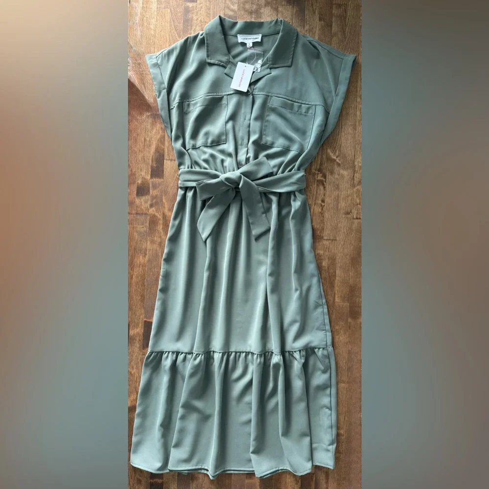 Lucky Brand Women’s Green Button-Front Midi Shirt Dress with Belt Size Small - Picture 1 of 4